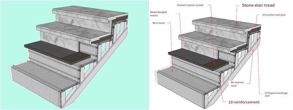 Steel structure stone stair treads