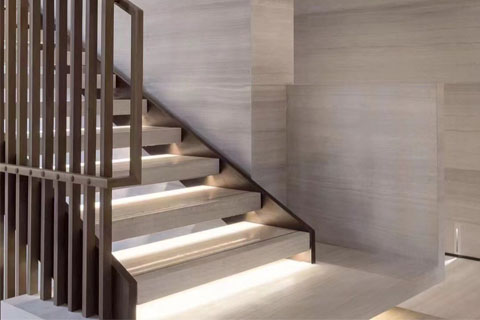 Natural grey wood grain marble stair
