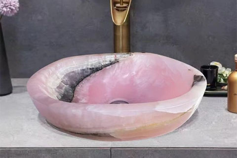Pink onyx basin hand washing stone marble