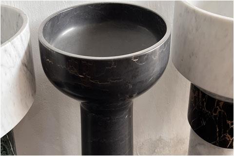 Black pedestal basin hand washing stone marble